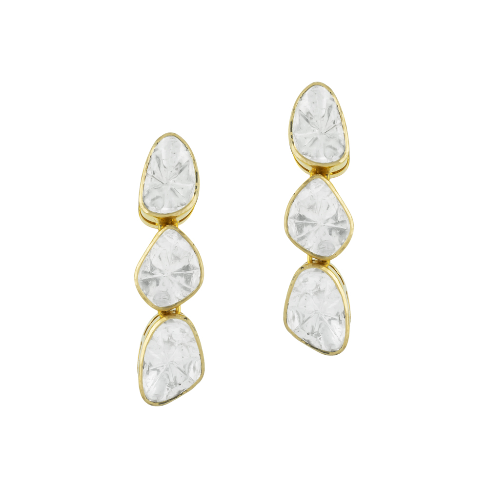 Triple Polki Diamond Earrings in Open Gold Setting